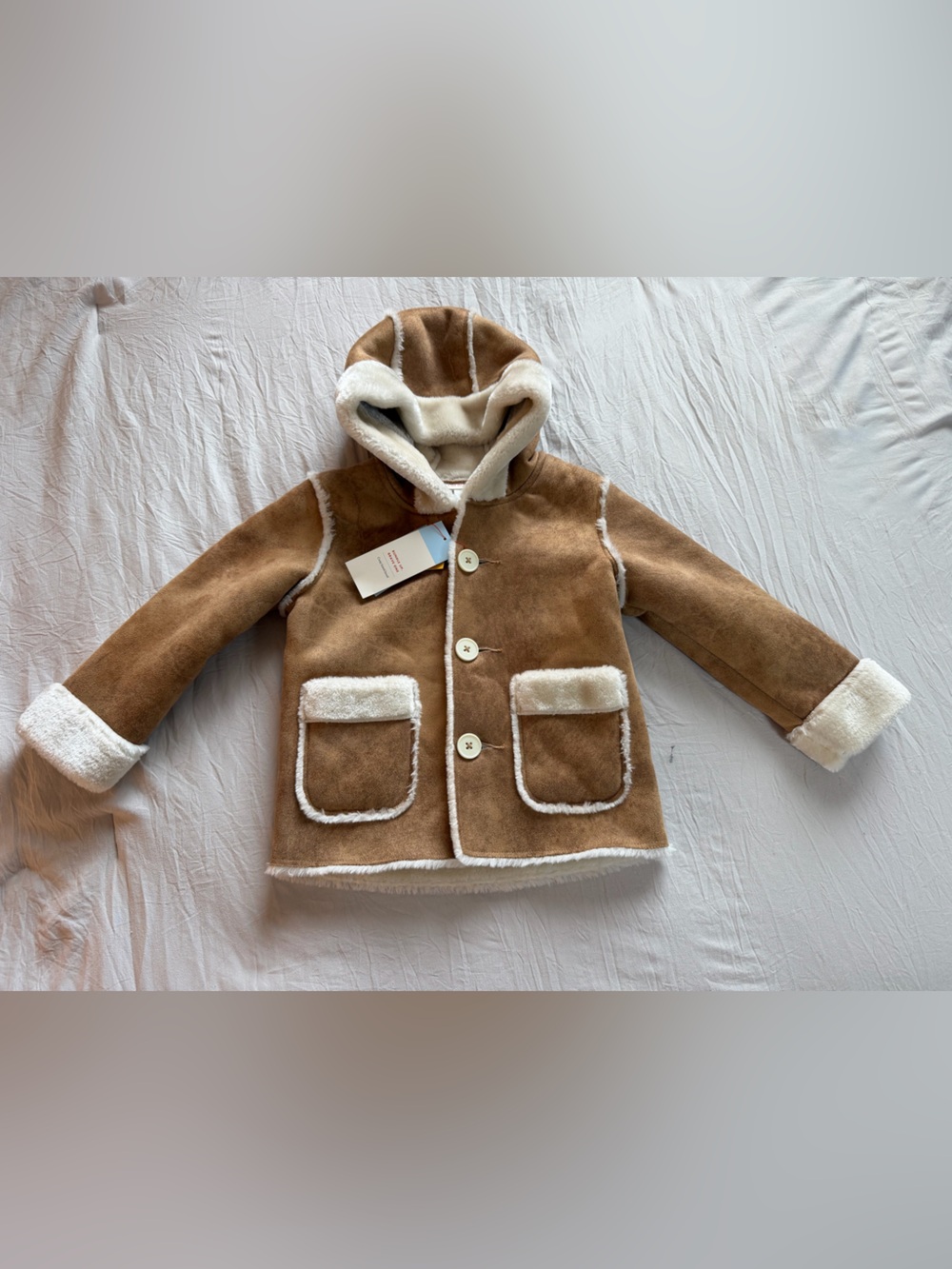 Cat & Jack Tan Faux-Shearling‎ Jacket with White Label